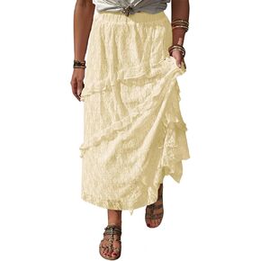 Cicy Bell Womens Lace Ruffle Maxi Skirts Flowy Boho Elastic High Waist Layered Beach Vacation Floral Long Skirts in Saudi Arabia
