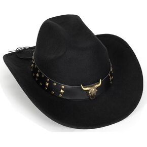 Classic-Western-Cowboy-Hat Upturn-Brim Felt-Cowgirl-Hat Rodeo-Hat with Belt for Women Men (Fit for 22.4-23.2") in Kuwait