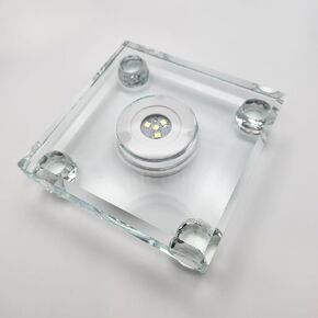 Rechargeable 4"x4" Crystal LED Light Base with Fixed White Light for 3D Acrylic or Crystal Ornament, Glass Art and Figurine Display; Art pedestal with Illumination. in Kuwait