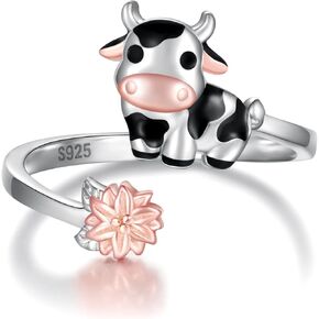 Sterling Silver Cow Adjustable Ring - CZ Cute Farm Animal Jewelry Gifts for Women in Saudi Arabia