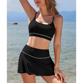 Womens Tummy Control Bikini Sets Scoop Neck Bathing Suit High Waisted Swim Skirt in Saudi Arabia