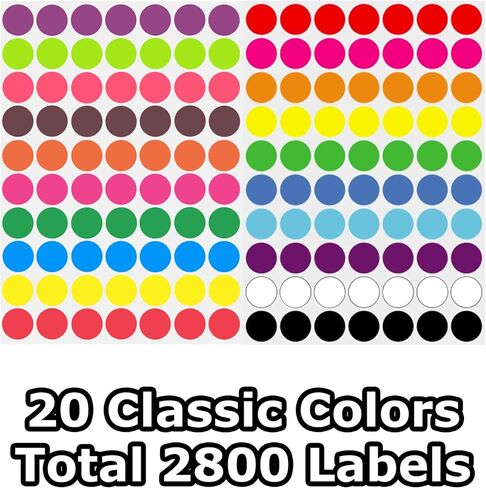 AVERO 3360 PCS Color Coding Circle Dot Sticker Labels 3/4" (19 mm), 16 Assorted Colors, Removable Waterproof Adhesive Colored Planner Stickers for Library Boxes Tags Tracker Journal Yard Sale Art in Saudi Arabia