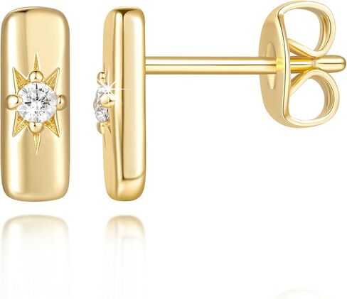 14K Gold Earrings for Women Gold Studs Earrings for Women Stud Earring for Womens Studs Rectangular Shape with Octagram Cubic Zirconia Cute Stud Earring for Womens 9.5mm in Saudi Arabia