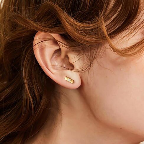 14K Gold Earrings for Women Gold Studs Earrings for Women Stud Earring for Womens Studs Rectangular Shape with Octagram Cubic Zirconia Cute Stud Earring for Womens 9.5mm in Saudi Arabia