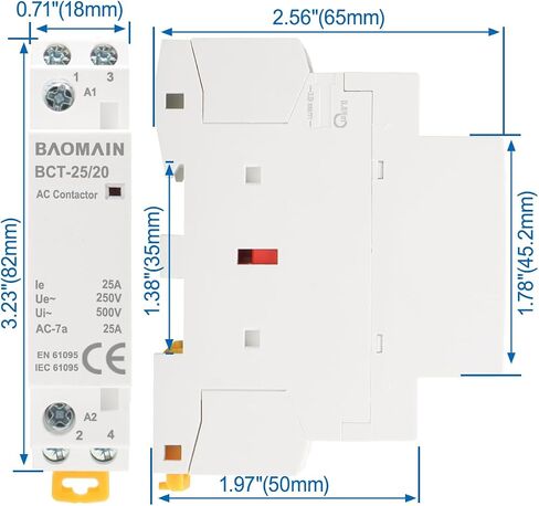 Baomain دليل موصل التيار المتردد المنزلي HC1-25M 25A مفتوح عادة 2NO 2 قطب 50/60 هرتز وحدات التحكم في دائرة الموصل 35 مم DIN Rail (110V، 2 NO) in Saudi Arabia