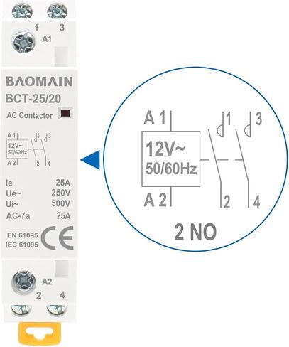 Baomain دليل موصل التيار المتردد المنزلي HC1-25M 25A مفتوح عادة 2NO 2 قطب 50/60 هرتز وحدات التحكم في دائرة الموصل 35 مم DIN Rail (110V، 2 NO) in Saudi Arabia