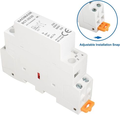 Baomain دليل موصل التيار المتردد المنزلي HC1-25M 25A مفتوح عادة 2NO 2 قطب 50/60 هرتز وحدات التحكم في دائرة الموصل 35 مم DIN Rail (110V، 2 NO) in Saudi Arabia