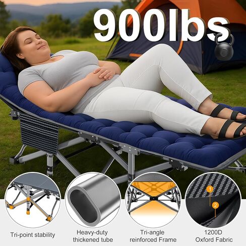 ABORON Camping Cot for Adults, 28 in Wide Folding Bed with Mattress | 800 lbs Capacity Heavy Duty Steel Frame, 1200D Oxford, Cot with Removable Pad and Carry Bag For Camping, Home And Travel in Saudi Arabia