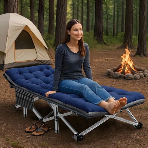 ABORON Camping Cot for Adults, 28 in Wide Folding Bed with Mattress | 800 lbs Capacity Heavy Duty Steel Frame, 1200D Oxford, Cot with Removable Pad and Carry Bag For Camping, Home And Travel in Saudi Arabia