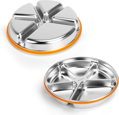 Stainless Steel Portion Control Plate with Lids, Four-Compartment Divided Plates, 9in Deep Divided Lunch Boxes with Secure Locking Plastic Lids, Reusable Camping Serving Dinner Plates in Saudi Arabia