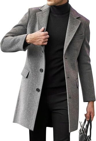 utcoco Men's Mid-Length Single Breasted Suit Jacket Chunky Long Sleeve Wool Blend Overcoat in Saudi Arabia