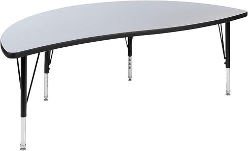 Flash Furniture 60" Half Circle Wave Collaborative Grey Thermal Laminate Activity Table - Height Adjustable Short Legs in Saudi Arabia