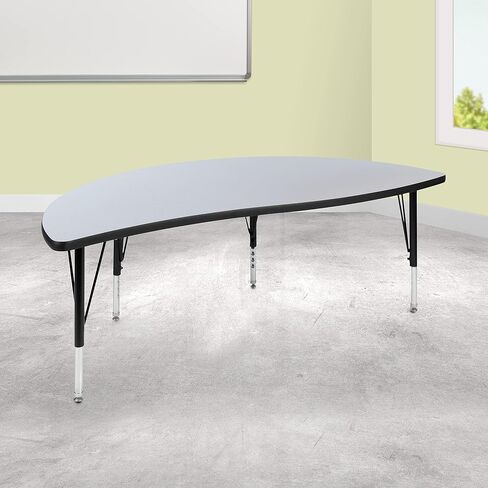 Flash Furniture 60" Half Circle Wave Collaborative Grey Thermal Laminate Activity Table - Height Adjustable Short Legs in Saudi Arabia