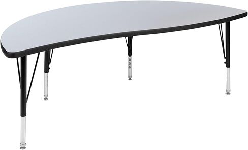 Flash Furniture 60" Half Circle Wave Collaborative Grey Thermal Laminate Activity Table - Height Adjustable Short Legs in Saudi Arabia