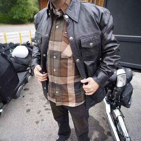 Milwaukee Leather MLM1613 Men's Distressed Brown Casual Biker Rider Leather Shirt w/Vintage 5 Cent Buffalo Buttons in Saudi Arabia