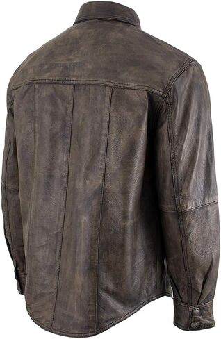 Milwaukee Leather MLM1613 Men's Distressed Brown Casual Biker Rider Leather Shirt w/Vintage 5 Cent Buffalo Buttons in Saudi Arabia