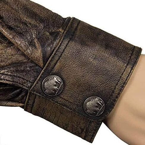Milwaukee Leather MLM1613 Men's Distressed Brown Casual Biker Rider Leather Shirt w/Vintage 5 Cent Buffalo Buttons in Saudi Arabia