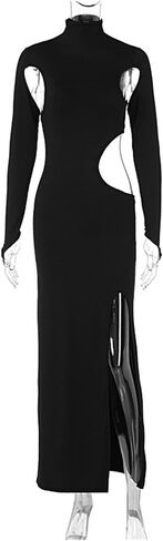 High Neck Long Sleeve Cutout High Slit Dress Sexy Elegant Formal Party Floor-Length Dress in Saudi Arabia