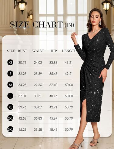 Bbonlinedress Women Maxi Long Split V Neck Wrap Wedding Guest Dress Long Sleeve Glitter Sequin for Gowns Cocktail in Saudi Arabia