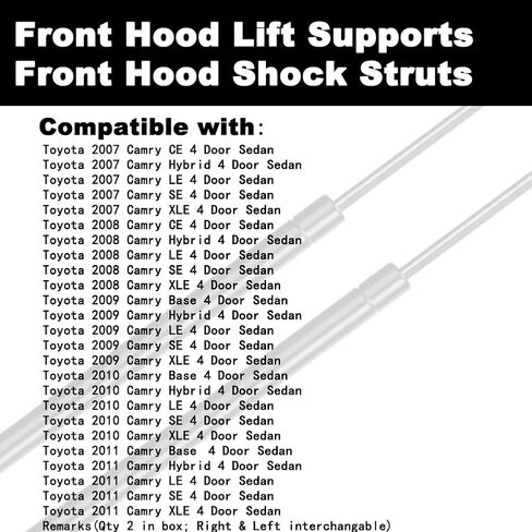 Front Hood Lift Supports Shocks Gas Struts Spring Compatible with Camry 2007 2008 2009 2010 2011 07 08 09 10 11 2-PC Set for 6333 Replace SG229024 in Saudi Arabia