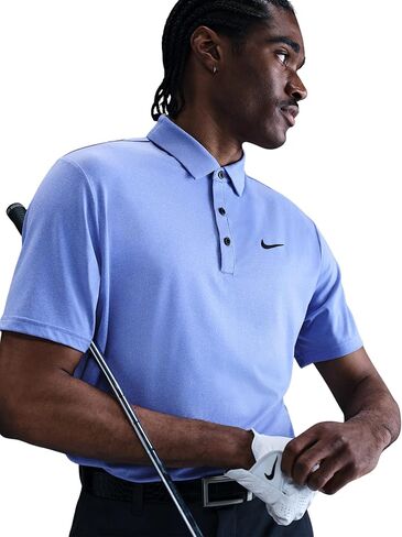 Nike Men's Dri-FIT Tour Golf Polo, 4-Way Stretch, Sweat-Wicking, Structured Collar, Chest & Back Swoosh Logo, Seasonal Colors (Comet Blue | Black (Heather), Large) in Saudi Arabia
