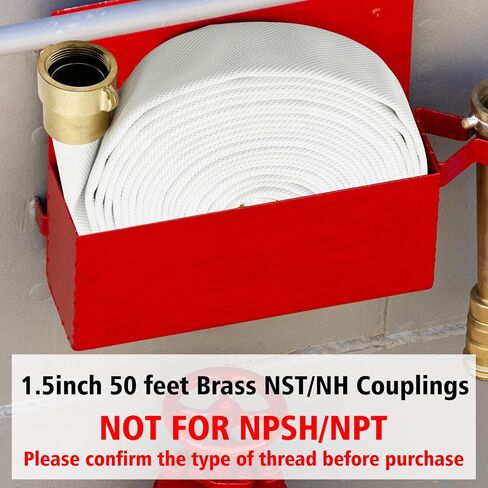 Fire Hose, White, 2 inches x 50' Lay Flat Heavy Duty Backwash/Discharge Hose, NST/NH Brass Connectors (2" NST/NH-50FT) in Kuwait