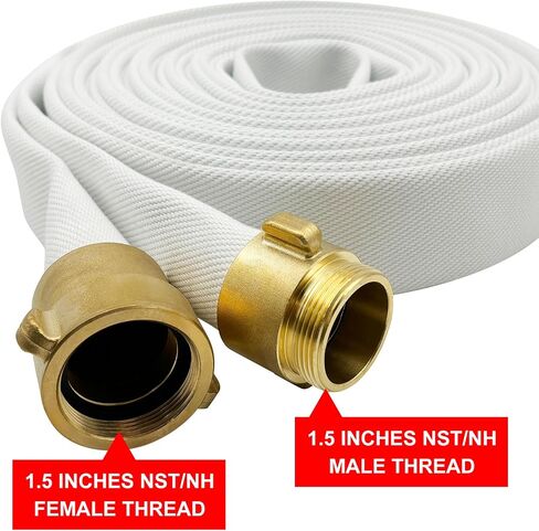 Fire Hose, White, 2 inches x 50' Lay Flat Heavy Duty Backwash/Discharge Hose, NST/NH Brass Connectors (2" NST/NH-50FT) in Kuwait