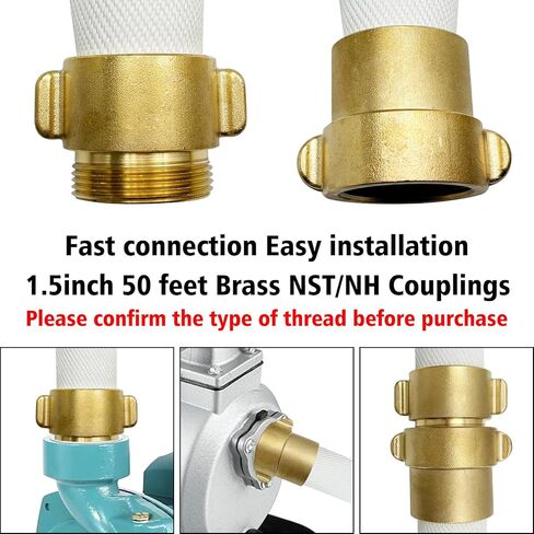 Fire Hose, White, 2 inches x 50' Lay Flat Heavy Duty Backwash/Discharge Hose, NST/NH Brass Connectors (2" NST/NH-50FT) in Kuwait