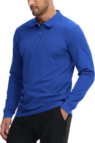 MIER Long Sleeve Polo Shirts for Men Cotton Golf Tennis Collared Shirt Regular Fit for Casual Work Uniform 3 Buttons in Kuwait