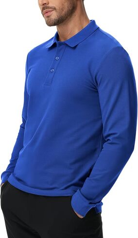 MIER Long Sleeve Polo Shirts for Men Cotton Golf Tennis Collared Shirt Regular Fit for Casual Work Uniform 3 Buttons in Kuwait