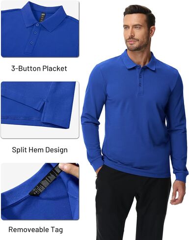 MIER Long Sleeve Polo Shirts for Men Cotton Golf Tennis Collared Shirt Regular Fit for Casual Work Uniform 3 Buttons in Kuwait