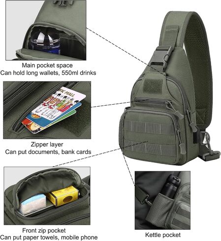 Tactical Sling Crossbody Backpack with Water Bottle Holder, MOLLE EDC Shoulder Sling Chest Bags with USB Charging Port for Travel Walk(Black) in Kuwait