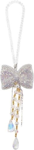 1 Pc Rhinestones Diamond Bow Car Rear View Mirror Pendant Accessories Car Hanging Ornament Pink in Saudi Arabia