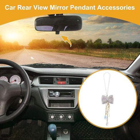 1 Pc Rhinestones Diamond Bow Car Rear View Mirror Pendant Accessories Car Hanging Ornament Pink in Saudi Arabia