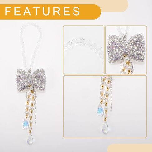 1 Pc Rhinestones Diamond Bow Car Rear View Mirror Pendant Accessories Car Hanging Ornament Pink in Saudi Arabia