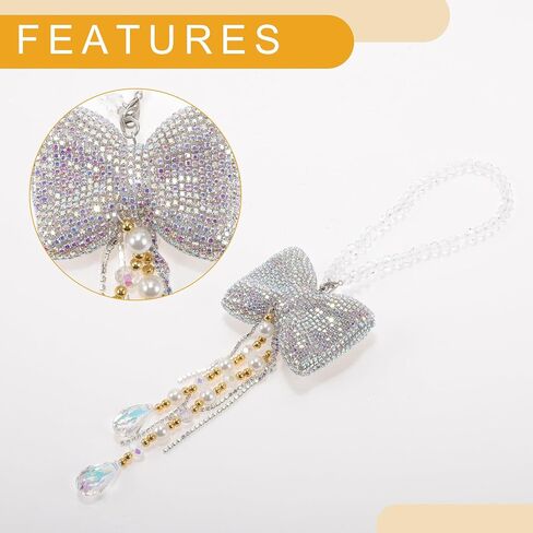 1 Pc Rhinestones Diamond Bow Car Rear View Mirror Pendant Accessories Car Hanging Ornament Pink in Saudi Arabia