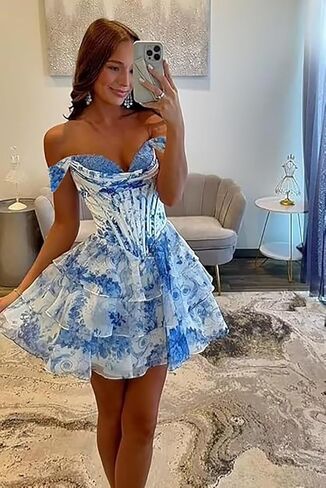 Off Shoulder Floral Lace Homecoming Dresses A Line for Teens 2025 Prom Party Cocktail Gonws for Women in Saudi Arabia