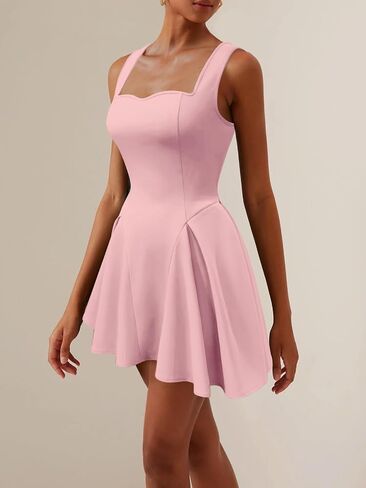 Women's Fit and Flare Mini Dress-Tank Sleeveless Square Neck Sexy Ruffle A Line Club Party Going Out Dresses in Saudi Arabia