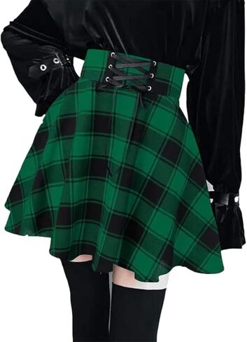 Gothic Clothes for Women Y2k High Waisted Short A-line Goth Skirt Cute Mini Plaid Pleated Skirts Checkered Skirt in Saudi Arabia