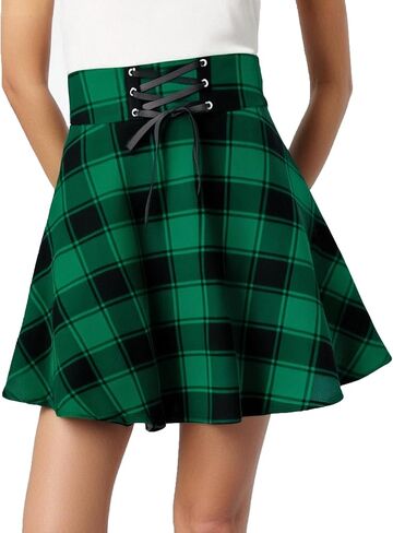 Gothic Clothes for Women Y2k High Waisted Short A-line Goth Skirt Cute Mini Plaid Pleated Skirts Checkered Skirt in Saudi Arabia