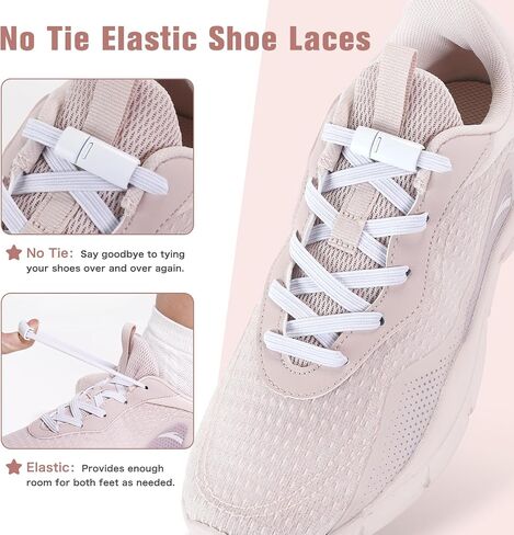 Elastic No Tie Flat Shoe Laces for Sneakers, Tieless Shoelaces for Adults, Stretch Shoes Strings in Saudi Arabia