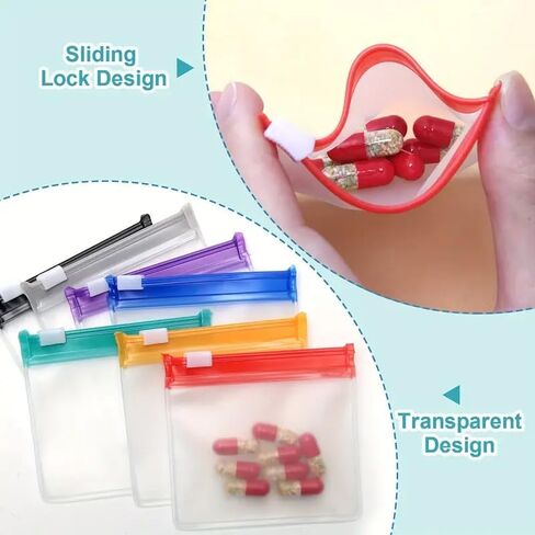 7pcs Reusable Zipper Pill Bag Set, Drug Organizer 7 Color Self-Sealing, Translucent Travel with Sliding Lock for Pills and Small Items in Saudi Arabia