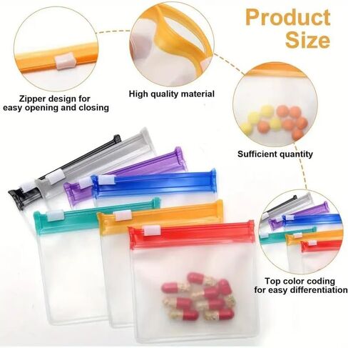 7pcs Reusable Zipper Pill Bag Set, Drug Organizer 7 Color Self-Sealing, Translucent Travel with Sliding Lock for Pills and Small Items in Saudi Arabia