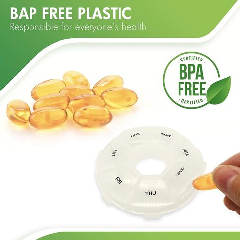 Weekly Pill Organizer Small 7 Days Pills Case, BPA-Free Pills Box Container Cases, Morning and Night Pill Boxes Hold Vitamin, Medicine(Round) in Saudi Arabia