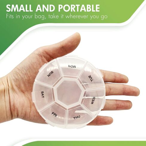 Weekly Pill Organizer Small 7 Days Pills Case, BPA-Free Pills Box Container Cases, Morning and Night Pill Boxes Hold Vitamin, Medicine(Round) in Saudi Arabia