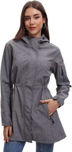 CHIGUO Women's Softshell Waterproof Jacket Warm Fleece Lined Coats with Hood Long Rain Jackets in Saudi Arabia