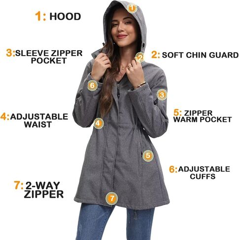 CHIGUO Women's Softshell Waterproof Jacket Warm Fleece Lined Coats with Hood Long Rain Jackets in Saudi Arabia