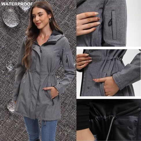 CHIGUO Women's Softshell Waterproof Jacket Warm Fleece Lined Coats with Hood Long Rain Jackets in Saudi Arabia