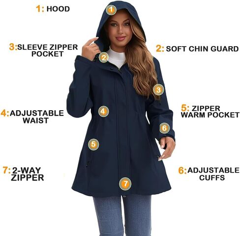 CHIGUO Women's Softshell Waterproof Jacket Warm Fleece Lined Coats with Hood Long Rain Jackets in Saudi Arabia