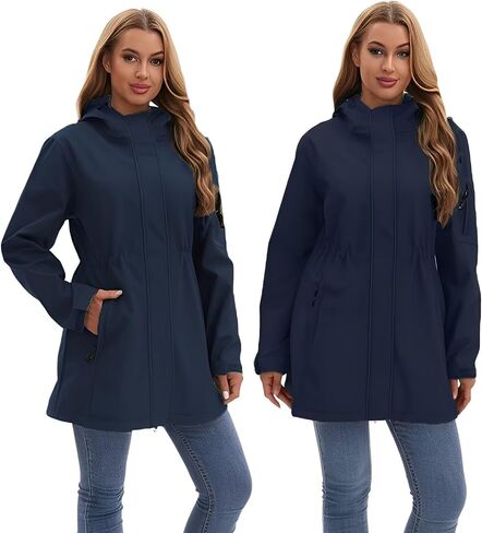 CHIGUO Women's Softshell Waterproof Jacket Warm Fleece Lined Coats with Hood Long Rain Jackets in Saudi Arabia
